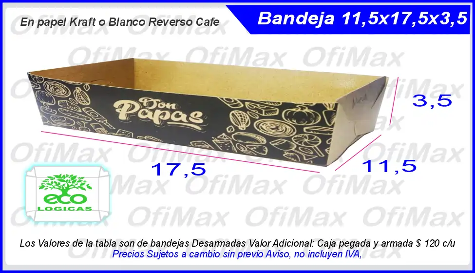 bandejas de carton ecologicas para comidas rapidas 11,5x17,5x3,5, Bogota, Colombia